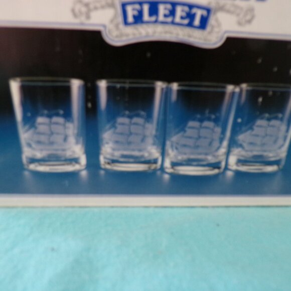 Mariner Fleet Etched Sailing Ship Old Fashioned Glass Tumblers Set of 4 - Picture 3 of 6